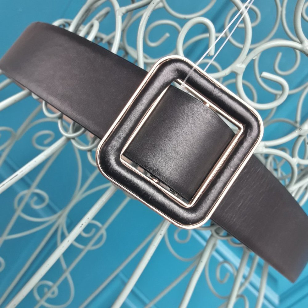 Genuine Leather Belt Classic Womens Modern Mod Contemporary Smooth Black Belt